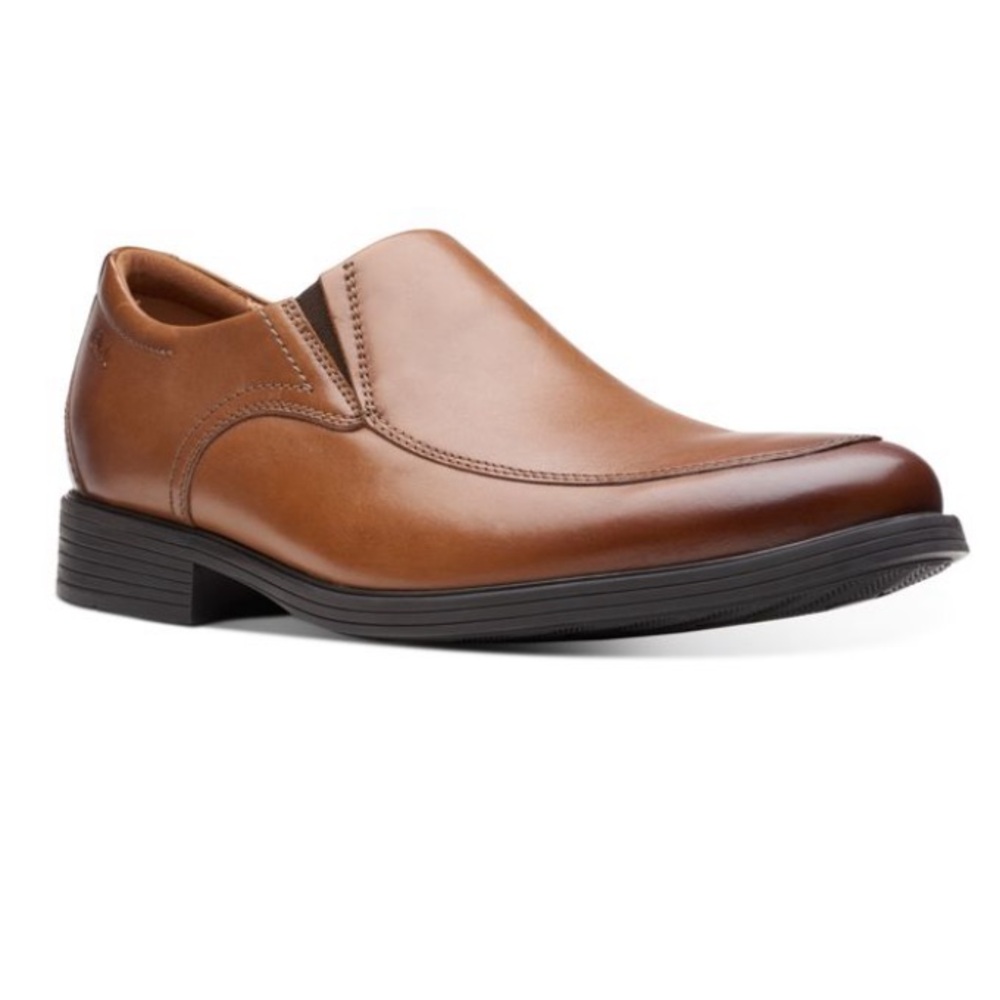 Clarks 7.5 Whiddon Step Dark Tan Leather Brown Loafers